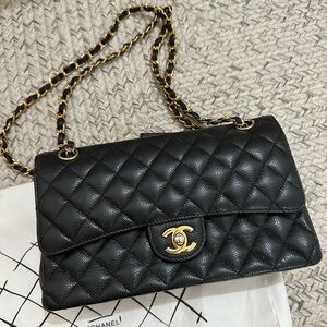 Quilted Caviar Gold-tone Black Bag